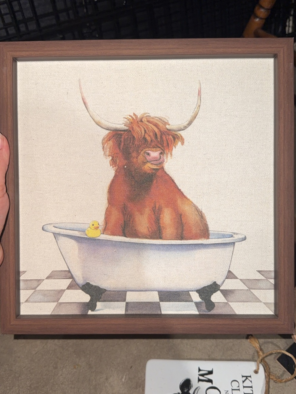 Framed Highland Cow Bath Art Print - Brown